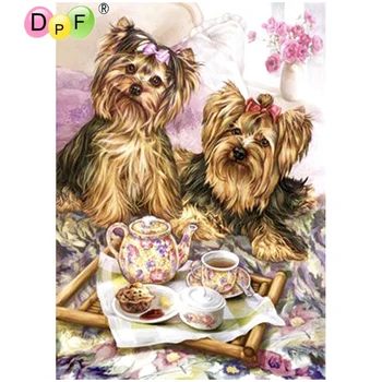 

DPF 5D Round full Diamond painting Cross Stitch Diamond Embroidery Needlework dog have tea Biscuits diamond Mosaic decor crafts
