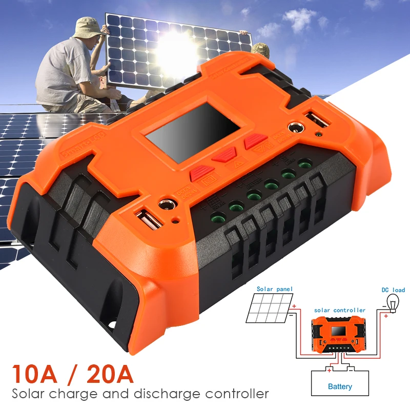 Vehemo 10A 20A PWM Солнечная энергия контроллер заряда солнечной батареи Регулятор солнечной панели для Интеллектуальный адаптер управления зарядным устройством