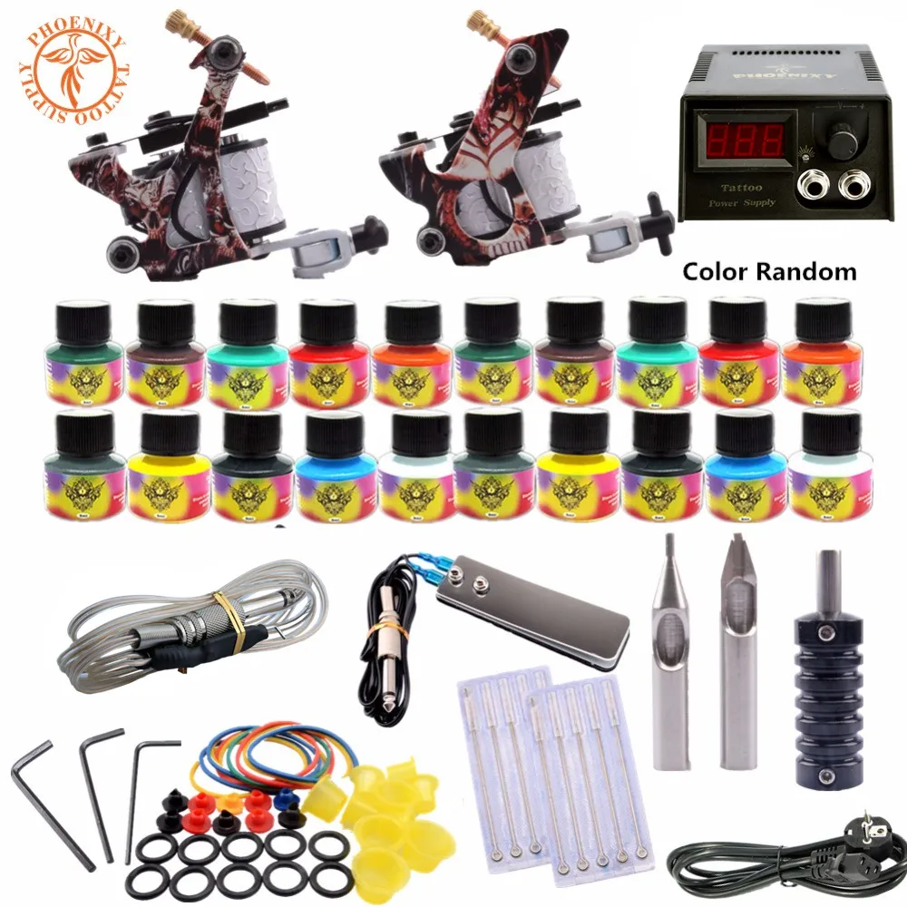 

Complete Tattoo Kits Coils Guns Machine 20 Colors Ink Pigment Sets LCD Power Permanent Makeup Supplies Professional Tattoo Set