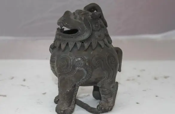 

China regius Buddhism Pure Bronze Foo Dog Lion Kylin Snake Incense burner