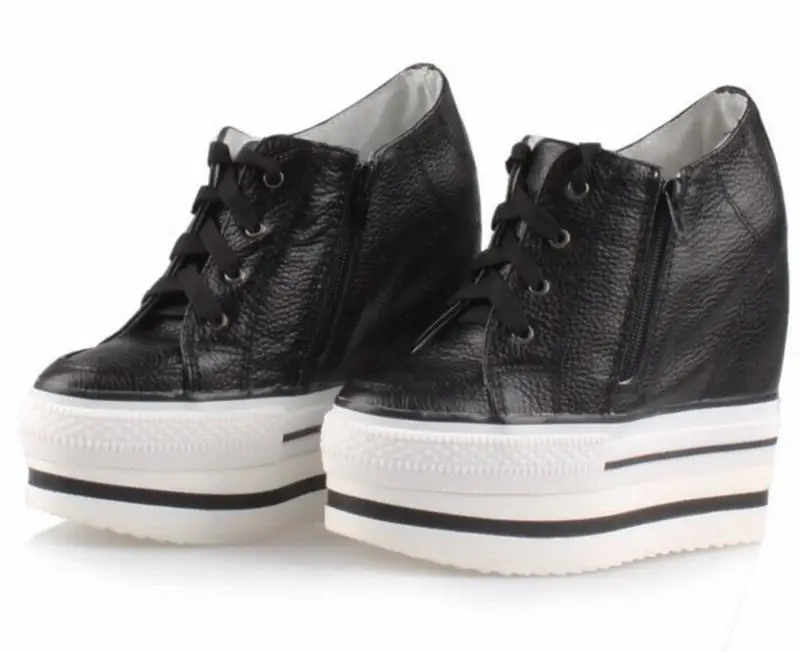 Black all Cuero white Gruesos Auténtico Moda Zapatos Transpirable Aumento Mujeres Up De La Solo Casual Cremallera Plataforma 100 red Black Cuñas Inferiores Altura Encaje tgHqn15xw