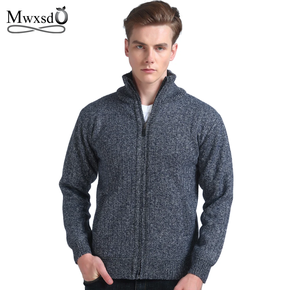

Mwxsd brand Men casual striped thick cardigan sweater male Zipper Knitted Cardigan for Men Winter Mens Turtleneck Cardigan