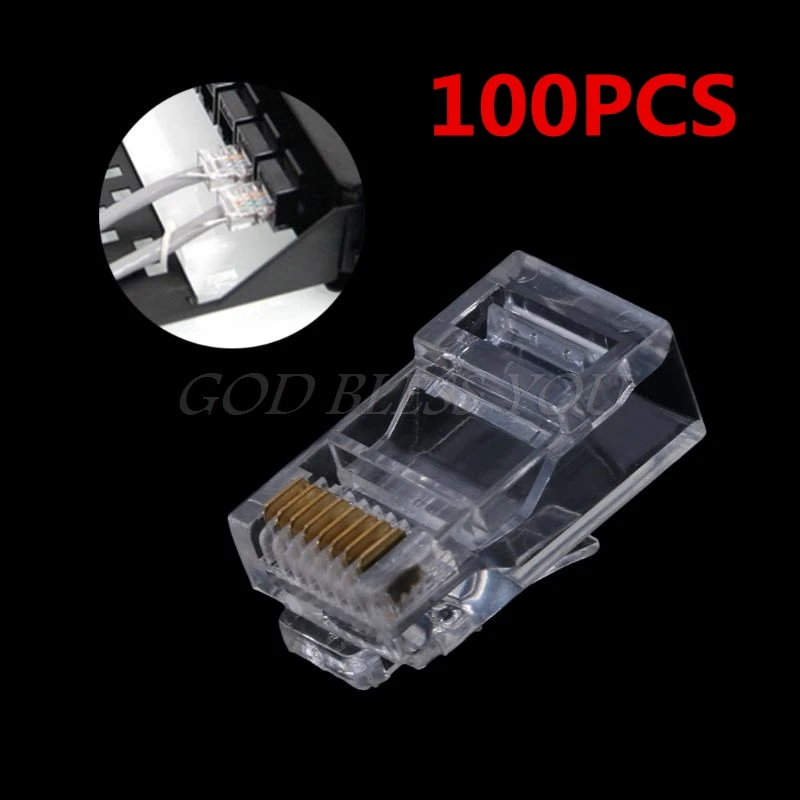 

100PCS Gold Plated RJ45 Net Network Cables Modular Plug Cat5 CAT5e Connector 8P8C utp Unshielded Modular Rj45 Plug Terminals