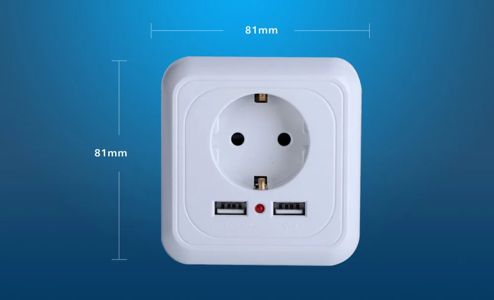 2018 настенные Мощность разъем заземленной 16A ЕС Стандартный электрической розетке с 2400mA Dual USB Зарядное устройство Порты для мобильных