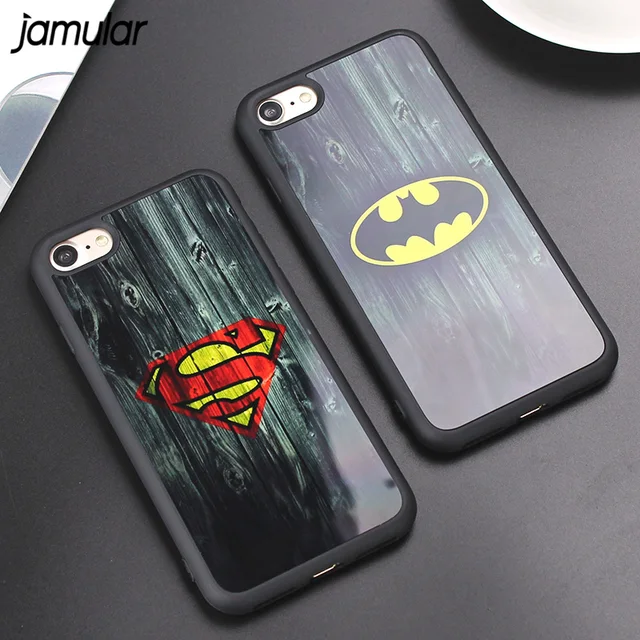 Cheap JAMULAR Camouflage Mirror Case for iPhone X 8 7 6s SE 5S Cover Batman Superman Silicone Rubber Case for iPhone 6 6s 7 Plus Funda