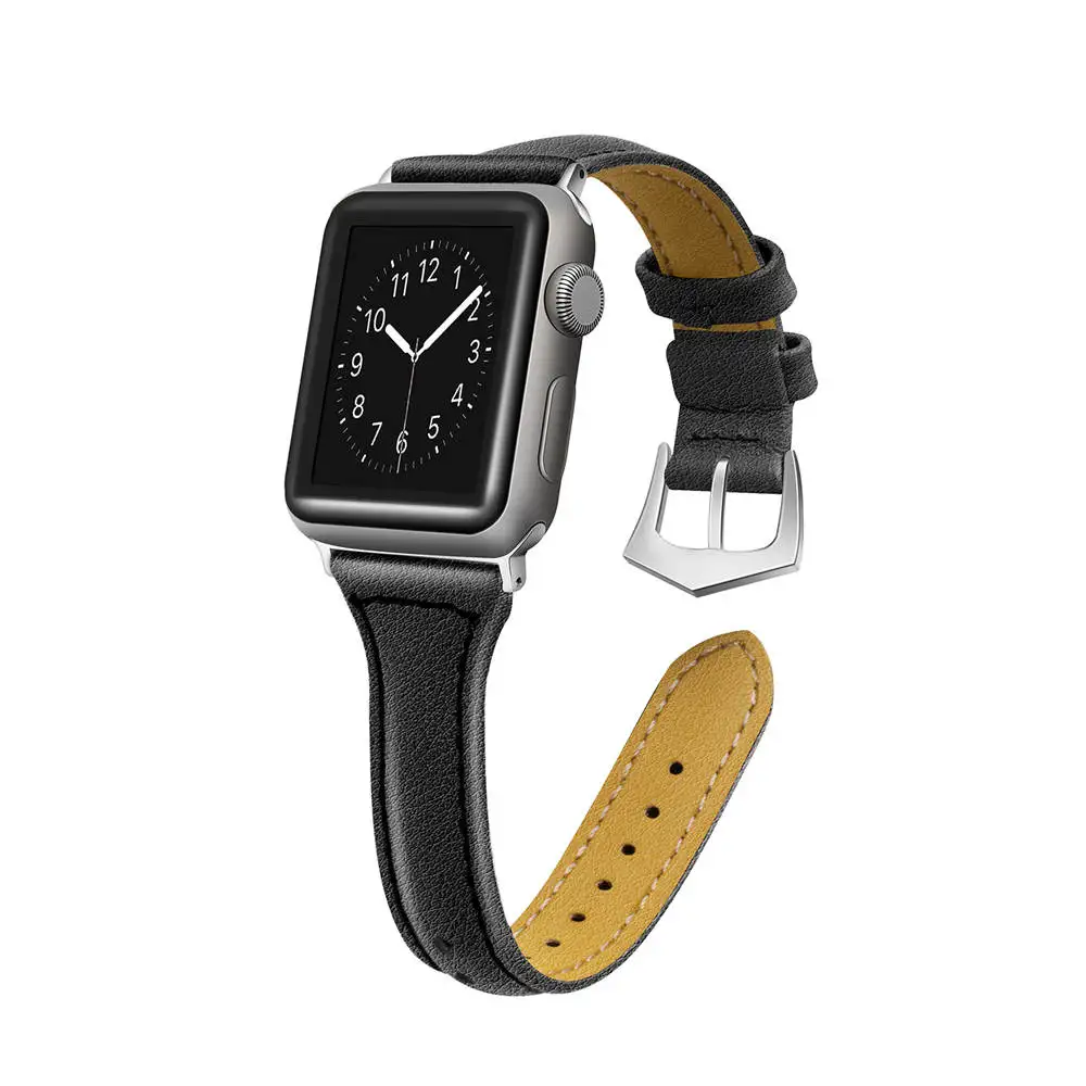 Ремешок из натуральной кожи для Apple Watch 38 мм 42 мм 40 мм 44 мм Смарт-часы для i watch series 4 3 2 1 женский браслет - Цвет ремешка: black