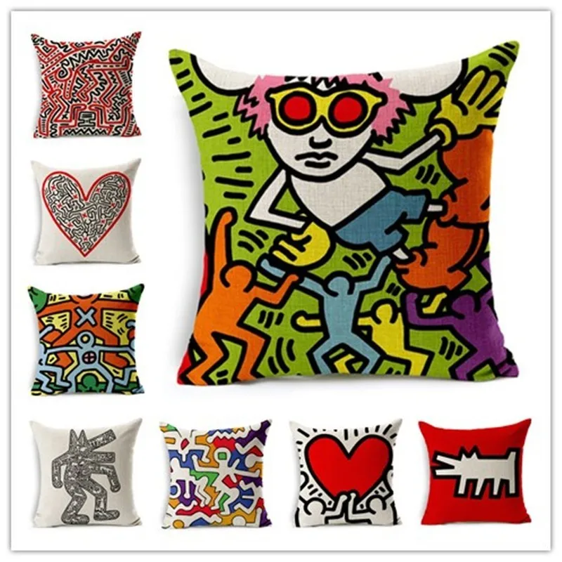 

Graffiti Style Painting Keith Haring Printed Bed Sofa Cushion Cover Home Decorative Throw Pillow Fundas Para Almofadas Cojines