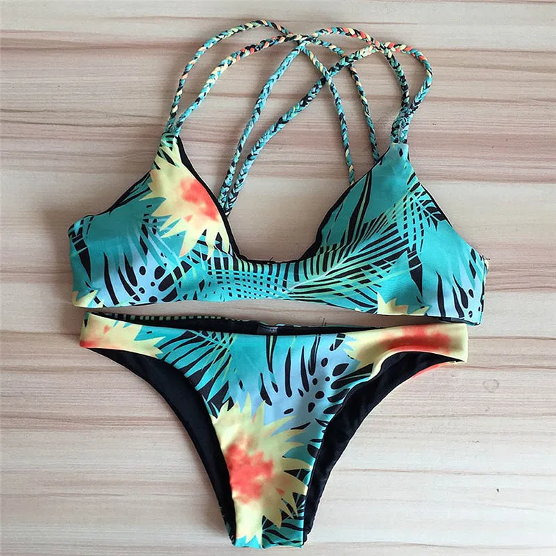 Push up Padded Bra Print Swimsuit Bathing Sexy Women Bikini Set