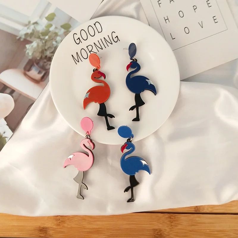 Classic Dangling Fashion Acrylic Bird Earrings for Women Long Big Resin Flamingo Drop Earring Animal Gifts for Girls Jewelry (1)