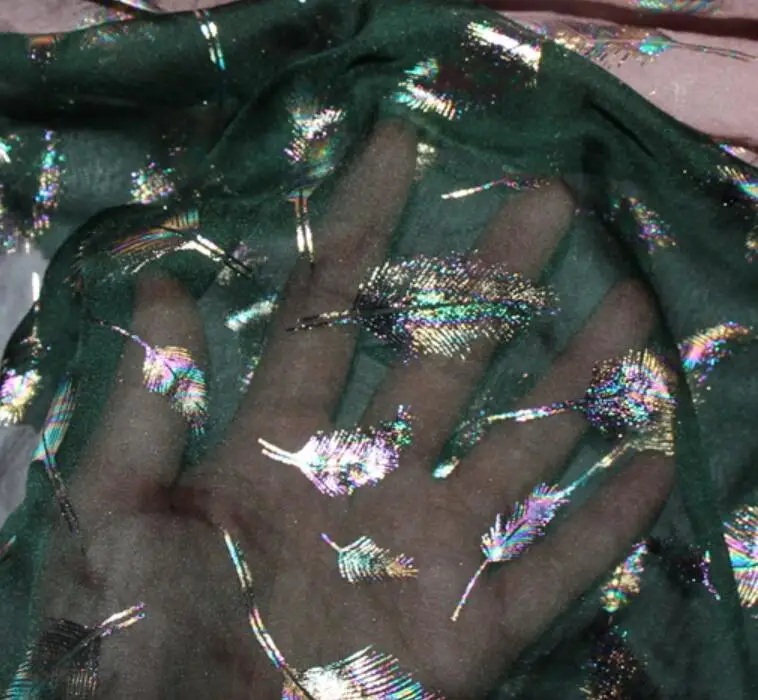 Танцевальное платье ткань шифон Сверкающее шелковое шифоновое тонкое Волшебное перо ткань бронзирование Свадебный костюм DIY 1 м/лот - Цвет: Dark Green