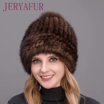 

Hot sale real mink fur closely woven thick hat cap for women winter fox fur Pompom on the top LOVELINESS high quality