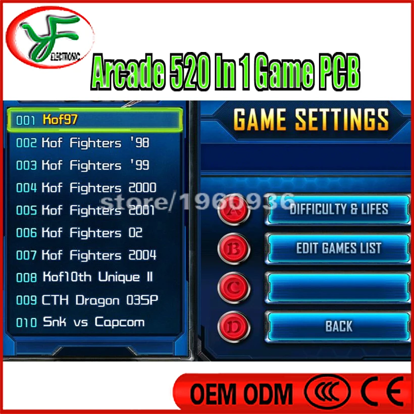 Jamma аркадная плата pcb 520 в 1 игровые картриджи box 3 мультиигровая видеокарта VGA /CGA