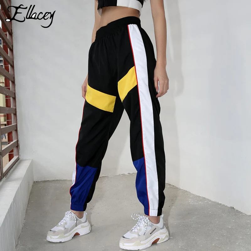 

European Streetwear Fashion Harem Pants Women Patchwork Casual Loose Trousers Contrast Color Elastic Waist Sports Pants Female