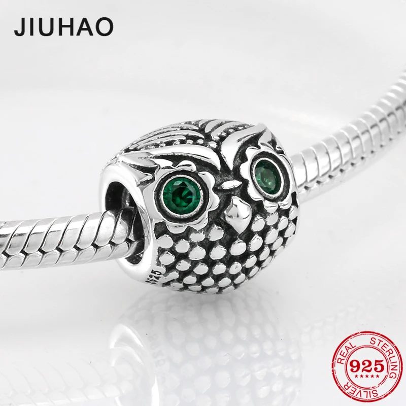 

2018 fashion 925 Sterling Silver green crystal clear CZ beads Owl Fit Original Pandora Charm Bracelet Jewelry making