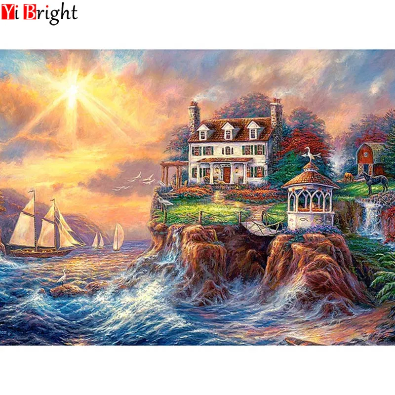 

NEW Arrival 5d diy diamond embroidery sunset seaside house diamond painting Cross Stitch full round Rhinestone mosaic XY1