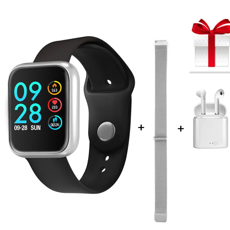P70 смарт-браслет+ стальной ремень+ наушники/набор смарт-часы для женщин Спорт smartband с сердечным ритмом кровяное давление кислород для iphone - Цвет: Silver