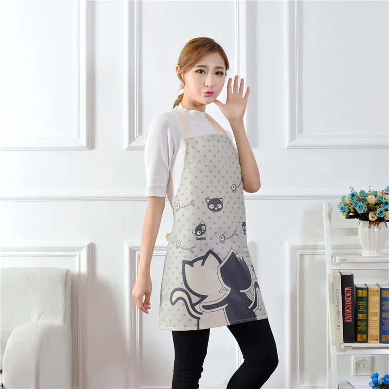 1pcs Cotton Linen Owl Flower Pattern Apron Woman Adult Bibs Home Cooking Baking Coffee Shop Cleaning Apron Kitchen Accessory - Цвет: R