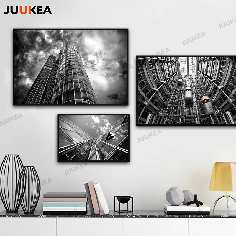 

Top Perspective Black White City Landscape Photography Canvas Print Painting Poster, Wall Art Home Decoration For Living Room