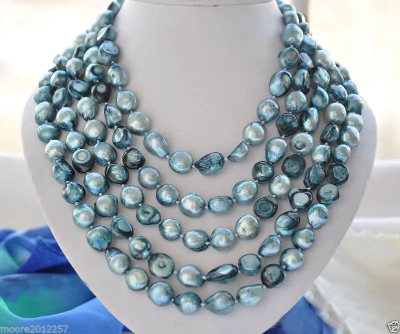 

Classic Charming 9-10mm blue baroque freshwater pearl necklace 90"