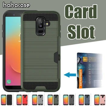 

500pcs Dual Layer PC+TPU Holder Clip Case For Samsung J3 J5 J7 2016 2017 J2 Pro J4 6 8 2018 Brushed Card Slides Shockproof Case