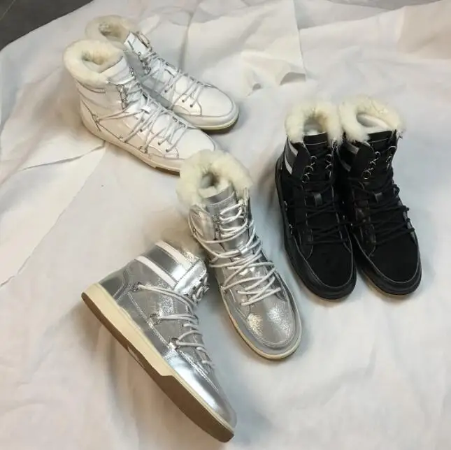 Invierno Pisos Plata Tobillo Nieve De Las Blanco Genuino Zapatos Cuero Zapatillas 2019 as Felpa Botas Mujeres Pic Pic As La Caliente Para Botines P8qAww