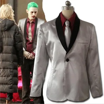 

(4 pieces) Movie Suicide Squad Joker Costume Cosplay Suit Silver Coat Psychos Killers Jacket whole sets