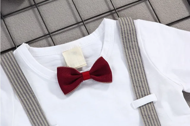 Summer Kids Boys Bow Clothes Sets Baby Gentleman High Qulity Short T shirt + Pants Toddler Boy Clothing Casual Kids Outfits Baby 4