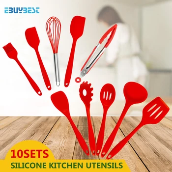 

5pcs 10pcs Cooking Tools Silicone Kitchen Utensils Spatula Spoon Tongs Ladle Spaghetti Server Slotted Turner Kitchen Tools Set