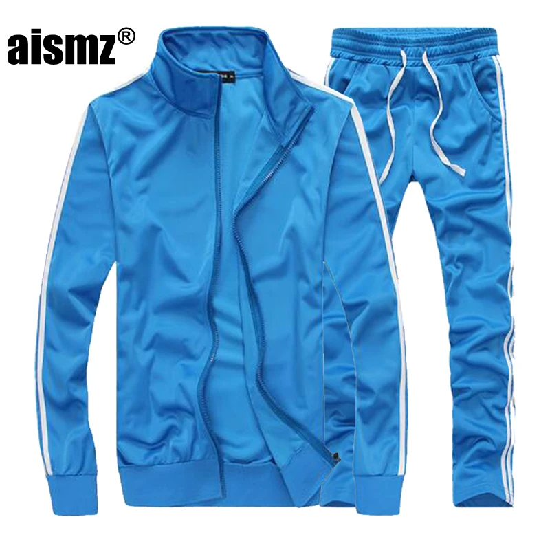 Aismz رجل المسار الدعاوى الربيع الخريف الرياضية الرجال بلون رياضية العلامة التجارية الجديدة الأبيض ملابس رياضية مجموعة سستة رياضية 5XL