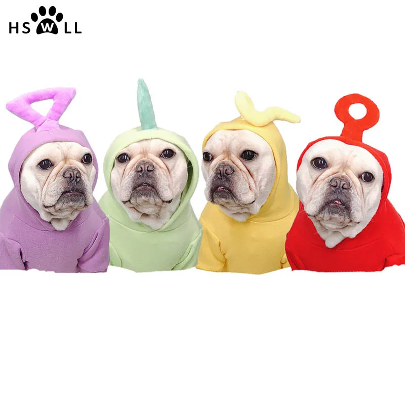 

HSWLL Autumn and winter dog clothes plus velvet sweater antenna baby hooded clothes small dog French Bulldog