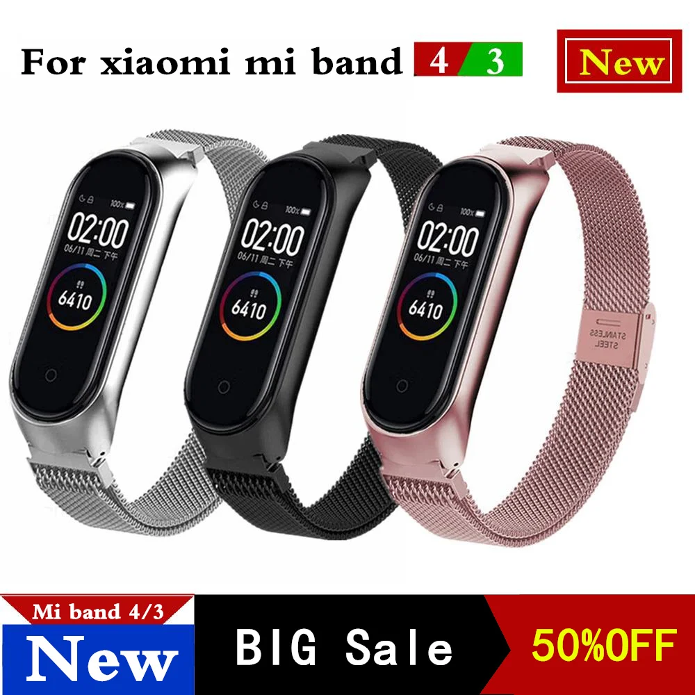 Mi Band 3 4 браслет для Xiaomi металлический ремешок на запястье из нержавеющей стали