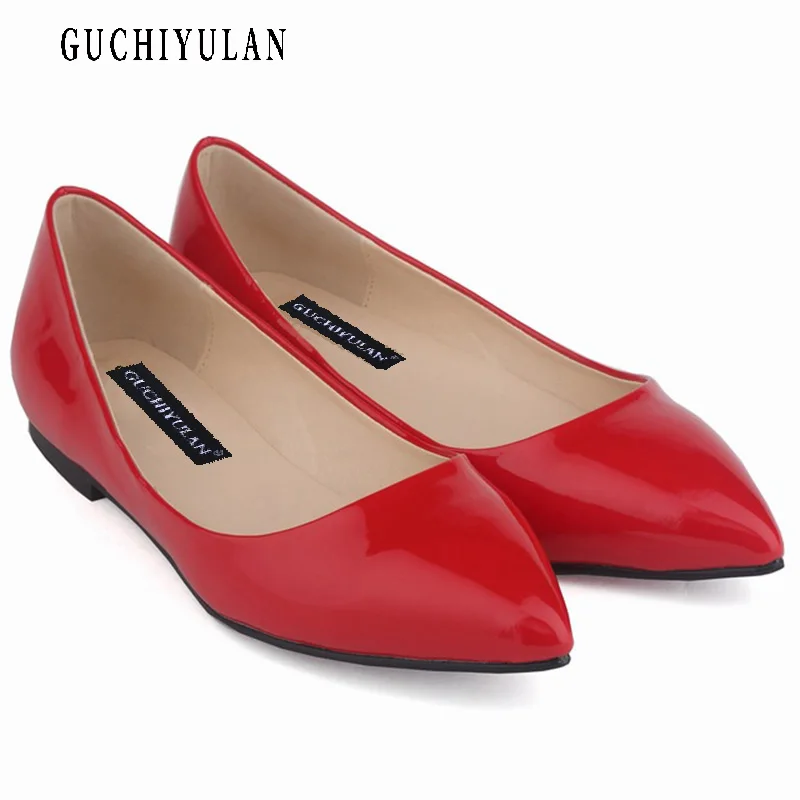 

2019 New Spring 35-42 Patent Leather Female Flat Pointed Toe Casual Shoe For Ladies Slip-on Work Shoe Fashion Woman ballet Shoes
