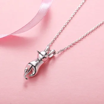 

Hanging Cat Necklace 925 Sterling Silver Lovely Silver Kittty Jewelry Cat Charm Necklace Gift For Cat Lover P6009B