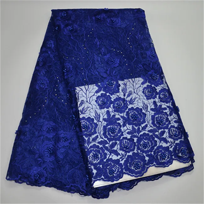 

Blue African French Lace Fabric High Quality African Tulle Lace Fabric For Wedding Beaded Net Lace Material
