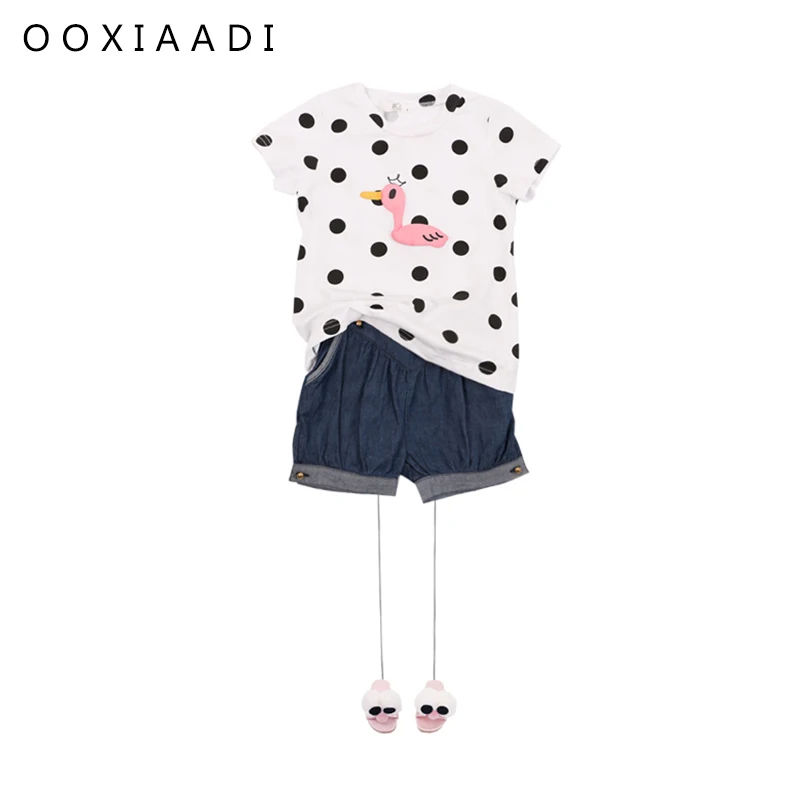 

Girl T Shirt 2017 New Summer Baby Girls Duck Print Black Dot Tops Kids Toddler Short Sleeve T-shirts Children Clothing 10552