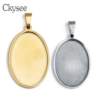

Ckysee 5Pcs/lot Stainless Steel Oval Cabochon Base Setting 18x25mm/30x40mm Gold Silver Color Blank Pendant Trays Diy Jewelry