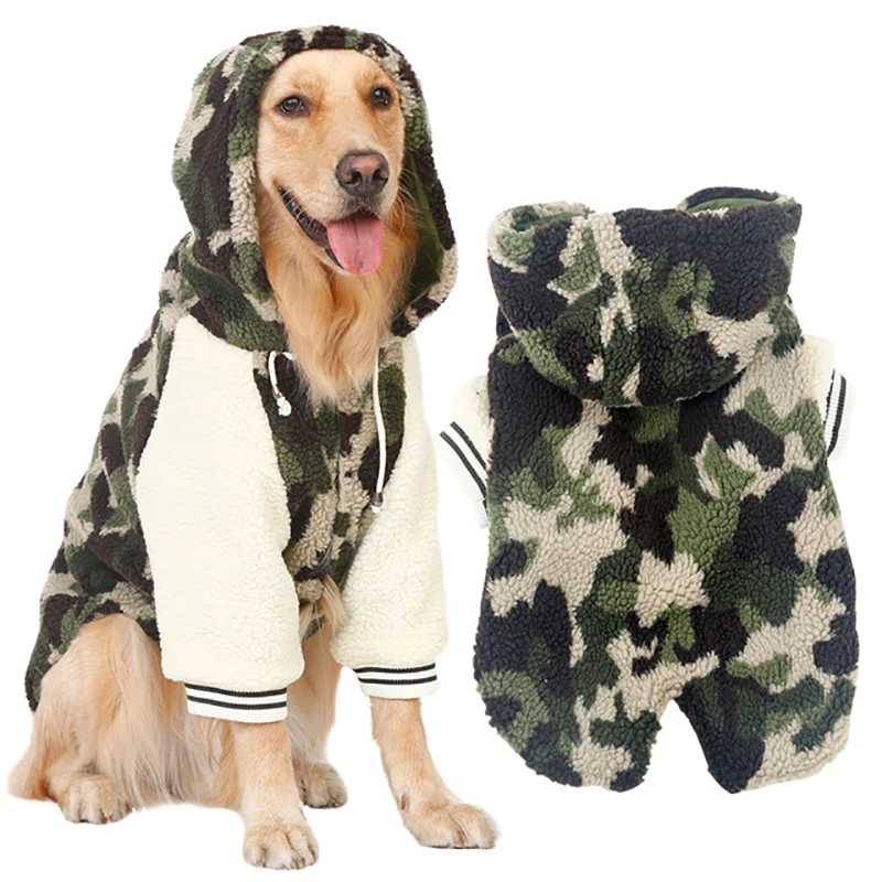 

Camouflage Winter Pet Dog Clothes Warm Fleece Big Dog Hoodie Coat Large Size Jacket Golden Retriever Husky Sportswear 3XL-9XL