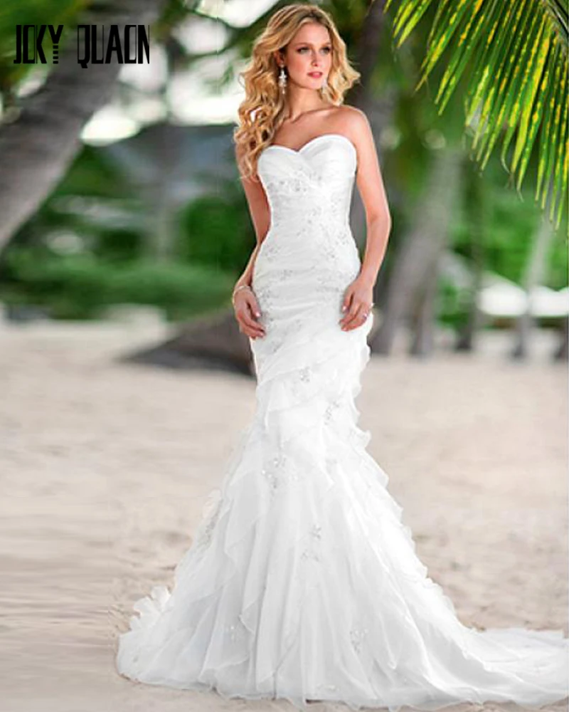 Joky Quaon Custom Made Appliques Beading Tiered Skirt Slim Sexy Wedding Dresses 2017 Vestido Branco Alibaba China Bridal Gowns