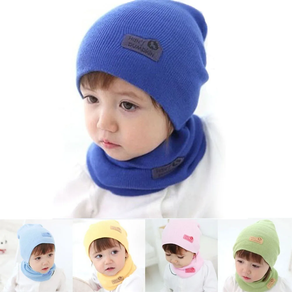 

MUQGEW Newest Arrival Comfortable Baby Boys Girls Children Cap + Scarf Suit Candy Colored Breathable Sumptuous Tippet Hats Hat