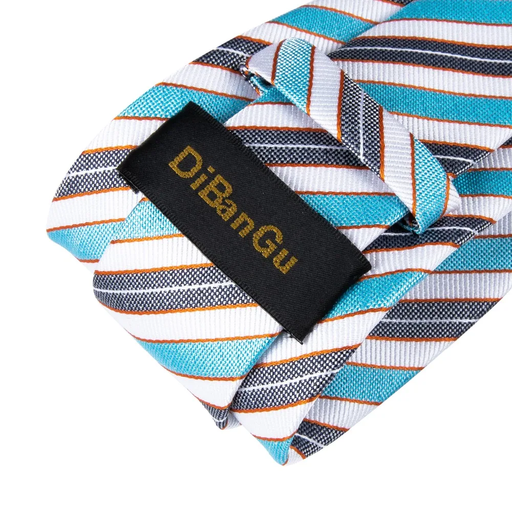 DiBanGu 2019 новый дизайнер синий, серый в полоску Для мужчин; галстук, носовой платок, Запонки Комплект галстук шириной 8 см Галстуки костюм