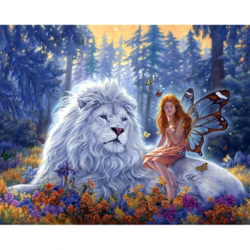 

Full Square/Round Drill 5D DIY Diamond Painting "lion & angel" 3D Embroidery Cross Stitch 5D Rhinestone Home Decor gift