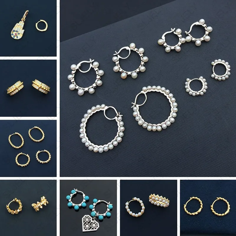 

SLJELY Real 925 Sterling Silver Luxury CZ Zircon Pearl Hamsa Hand LA BELLE EPOQUE SOLEIL Earrings Women Fashion Party Jewelry