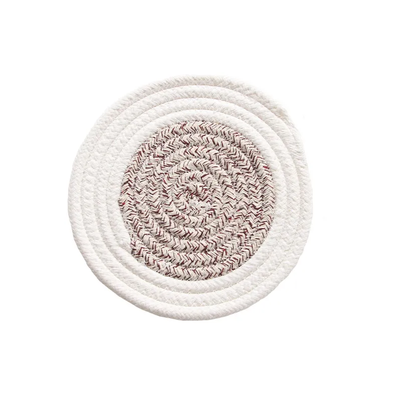 Японский стиль хлопковая веревка круглые салфетки ручной тканый коврик для столов чаша горшок изоляционные прокладки посуда напиток подставка кухонный Декор - Цвет: White Coffee