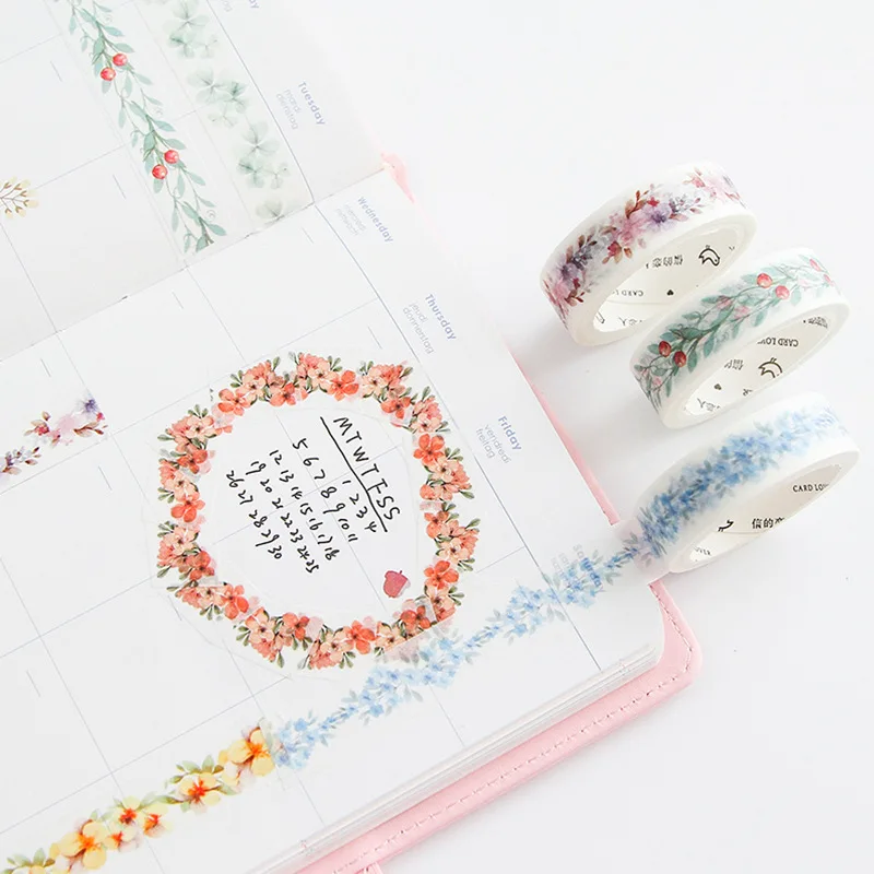 Романтический Листва Цветы лента Washi маскирующий декоративный ленты DIY