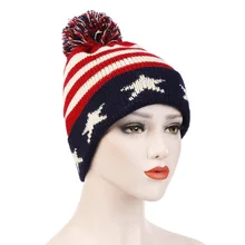 Женские Мужские Зимние шары помпоны детская вязаная шапка с ушками унисекс Повседневная американская черно-белая бейсболка британский флаг Skullies Beanie hat Gorros Z38