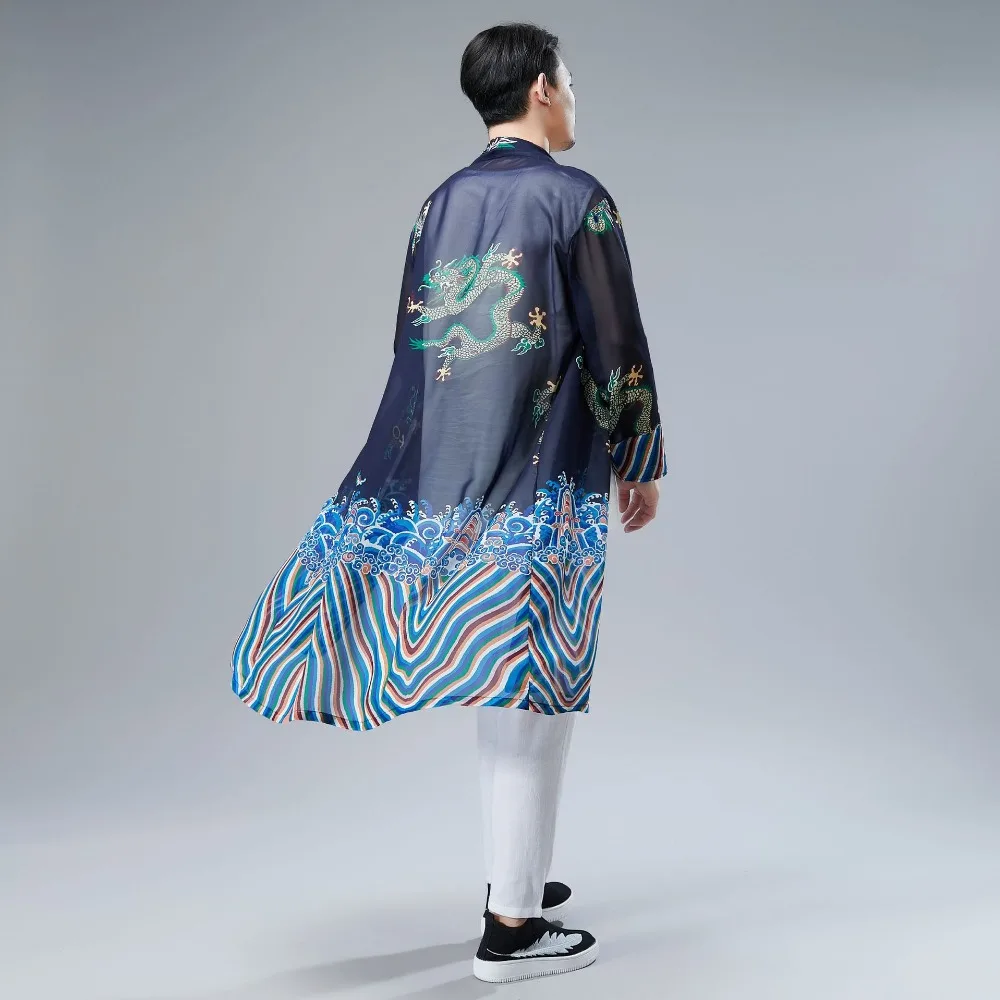 LZJN 2019 Japanese Kimono Cardigan Men Dragon Pattern Print Long Kimono Cardigan Men Thin Mens Kimono Cardigan Jacket Coat  (39)