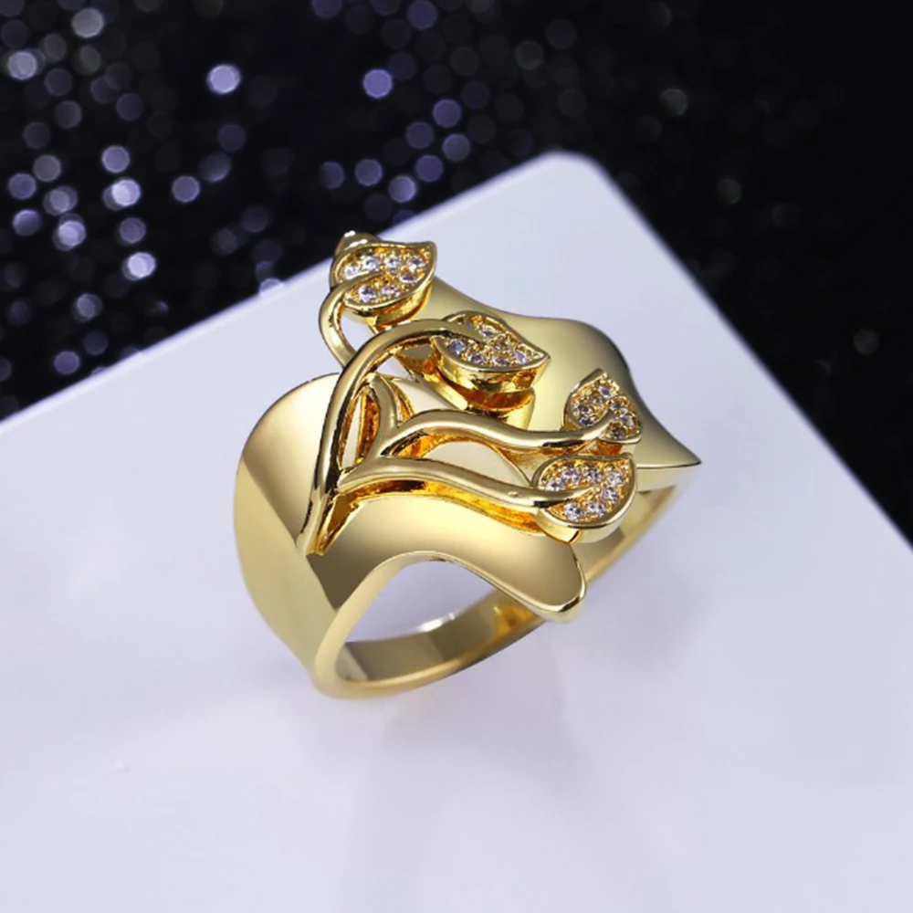 Romantic leafs design jewelry Unique Finger ring Clear Crystal Zirconia anillos Trendy Birthday Gift fashion Rings for women