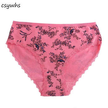 

CSYWHS Womens Cotton Big Size Briefs Print Lace Panties Sexi Underwear Female Plus Size Panty Lingerie Intimate Fashion