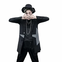 Длинный плащ пальто мужские черные тонкая куртка в готическом стиле, в стиле панк, готика, Для мужчин s Винтаж ветровка с узором «елочка» Abrigo Hombre плащ F8