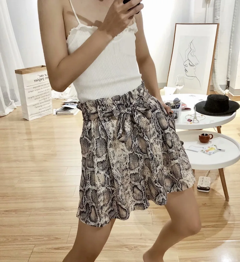 Heydress Винтаж; пикантный принт в виде змеиной шорты Высокие эластичные талии с животным узором свободные шорты Повседневное Pantalones Mujer